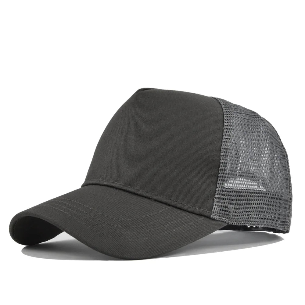 Customized Logo Hard Top 5 Panels Mesh Baseball Cap For Men Women Advertising Cap Breathable Sun Hat Solid Color Visor Gorra
