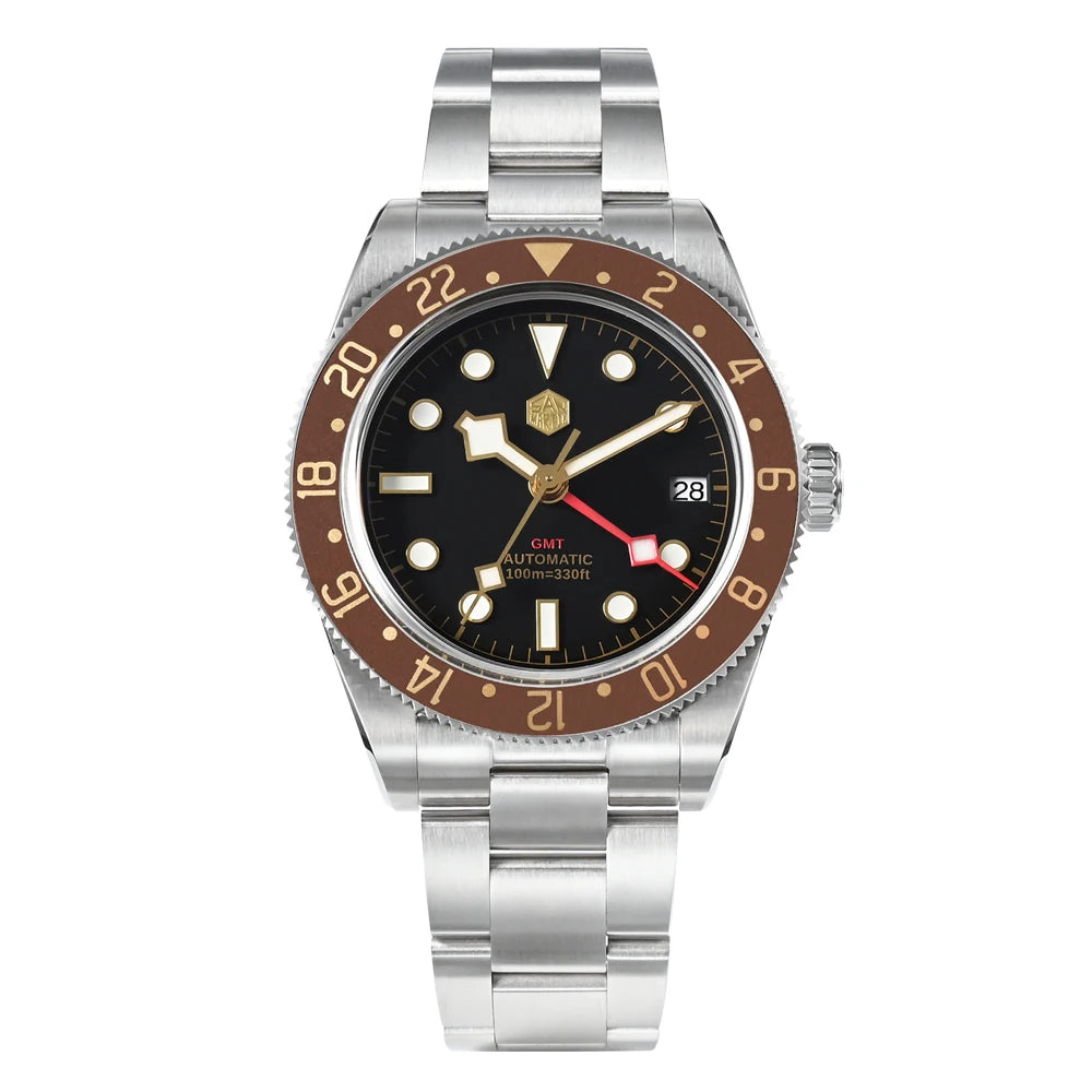 San Martin 39mm NH34 GMT Men's Luxury Watch Bidirectional Aluminum Bezel Automatic Mechanical Sapphire 100M Waterproof SN0109