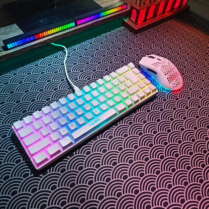 Set gaming portatile HXSJ 60% RGB con tastiera e mouse, tastiera a membrana cablata 68 tasti e mouse wireless leggero a 3 modalità per PC Mac