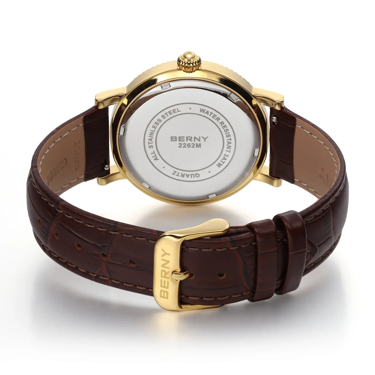 BERNY Watches for Men Luxury Dress Brand Business Gold Quartz Real Moons Man Watch S/S Sapphire Calendar Moon Phase Wristwatch