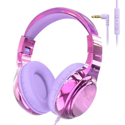 Casque filaire pour enfants pour l'école, volume limité 85/94 dB, casque supra-auriculaire pour filles, casque de jeu pliable avec micro
