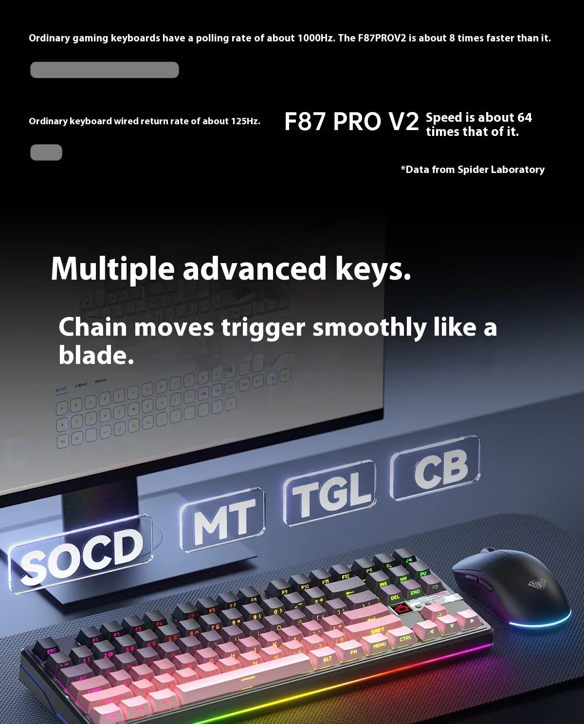 Teclado Mecânico AULA F87 Pro V2, 3 Modos Sem Fios, Bateria de Longa Duração 12000mAh, Hot-Swap, RGB Personalizável, Teclado E-Sports para PC Gaming
