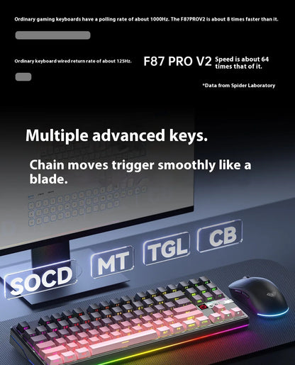 Teclado Mecânico AULA F87 Pro V2, 3 Modos Sem Fios, Bateria de Longa Duração 12000mAh, Hot-Swap, RGB Personalizável, Teclado E-Sports para PC Gaming