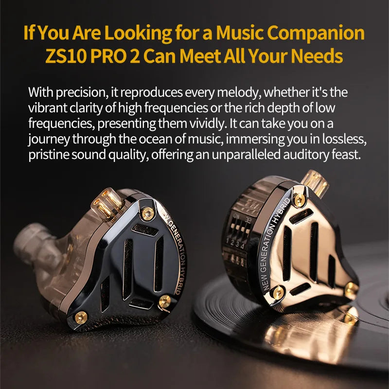 KZ ZS10 PRO 2 In-Ear Monitor IEM Earbuds – Hybrid Wired Earphones with 1DD+4BA Drivers, Professional Gaming IEM Earbuds, HiFi Noise Isolating In-Ear Monitor Headphones with Microphone