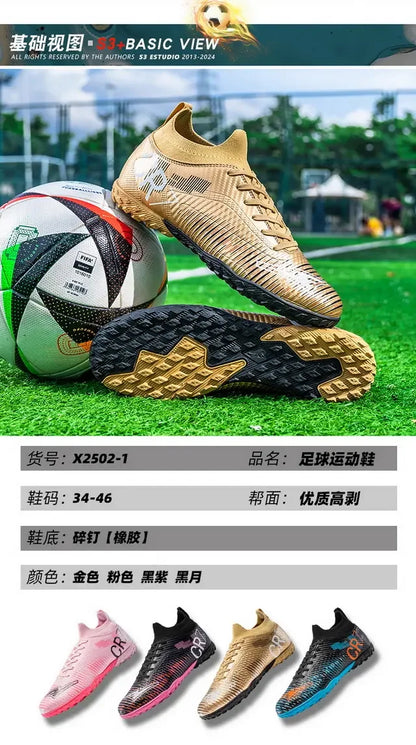 Kinder-Fußballschuhe mit Zehenschutz gegen Stöße, Schnürverschluss, kurzen rutschfesten Stollen, strapazierfähig und atmungsaktiv, für Outdoor-Spiele auf Rasen