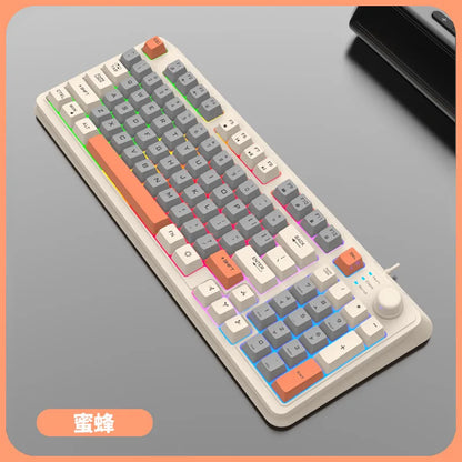 Teclado Gaming K81 com 81 Teclas, Layout 80%, Espanhol, Russo, Coreano e Árabe, USB com Fio, Luz RGB, Botão de Volume, Ergonómico