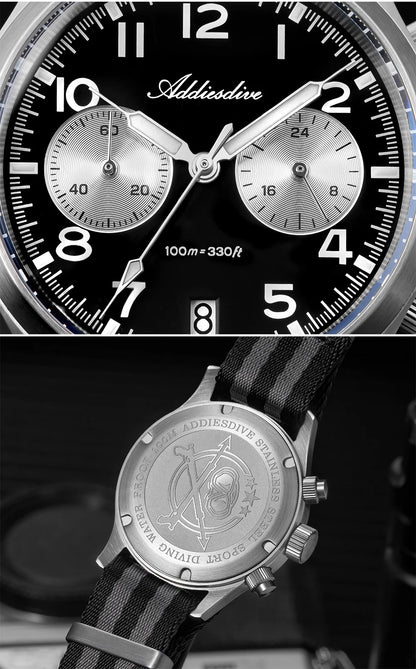 Reloj para hombre ADDIESDIVE 2025 New Panda Eye, retro de lujo, cuarzo VK64, cronógrafo deportivo, impermeable 100M, luminoso