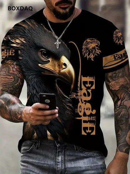 Camisetas para hombre Fashion Eagle, corte holgado, cuello redondo, tops casuales de manga corta con estampado 3D de animal, camiseta streetwear, talla grande 6XL, transpirable