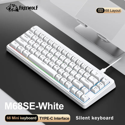 FREEWOLF M68SE Teclado Mini com Fio de 68 Teclas, Retroiluminação RGB, Type-C, Layout 68%, Compacto para Gaming, Escritório, PC e Portátil