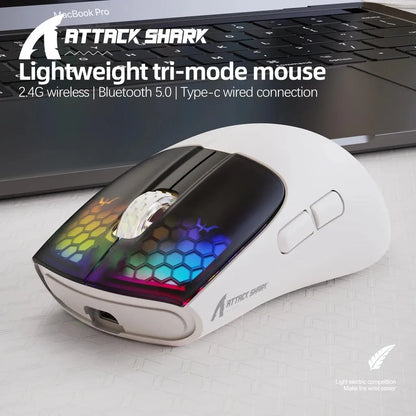 ATTACK SHARK X5 kabellose Gaming-Maus, leicht, Tri-Mode-Verbindung 2.4GHz/kabelgebunden/Bluetooth, RGB-Makro-Maus