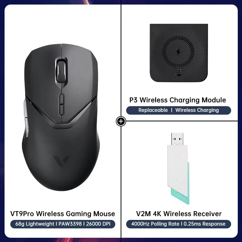 Mouse da gaming wireless Rapoo VT9PRO PAW3398 68g cablato programmabile ergonomico 26000DPI Type C ricaricabile accessorio per PC gamer