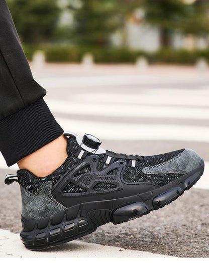 Zapatos de seguridad laboral para hombre talla 47 48 con diseño reflectante, puntera de acero, botón de rotación, zapatillas de trabajo y botas de seguridad protectoras