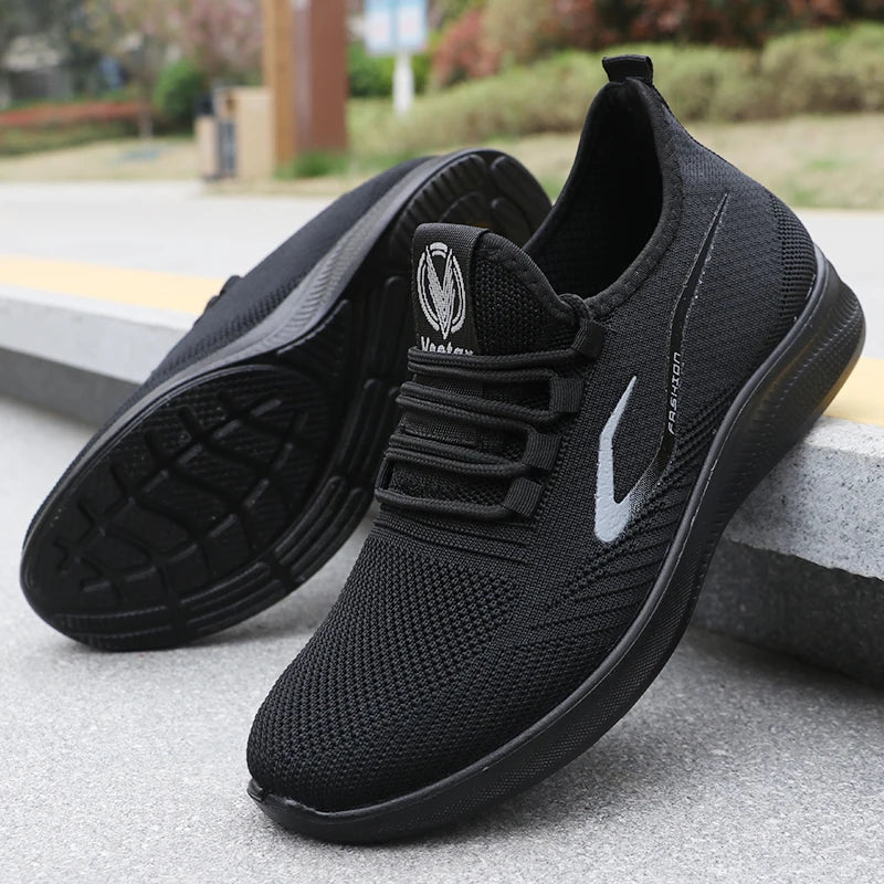 Modische einfarbige gewebte Strick-Laufschuhe für Herren – leicht, atmungsaktiv, rutschfest – perfekte Sportschuhe für Outdoor-Aktivitäten