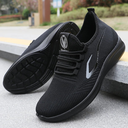 Modische einfarbige gewebte Strick-Laufschuhe für Herren – leicht, atmungsaktiv, rutschfest – perfekte Sportschuhe für Outdoor-Aktivitäten