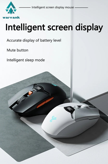 Rato Gaming Sem Fios Warvank SX01 com Ecrã Inteligente, Ajuste DPI de 6 Velocidades, Bateria Recarregável de 600mAh e Bluetooth Silencioso para Escritório