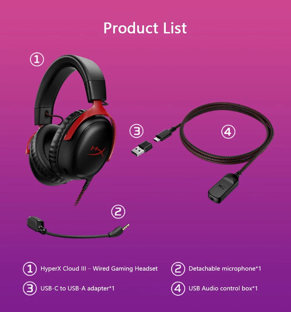 Cuffie da gaming cablate HyperX Cloud III con audio spaziale DTS X, driver da 53mm, microfono con cancellazione del rumore – Cuffie da gaming USB e 3.5mm per PC, PS5, Xbox, Switch