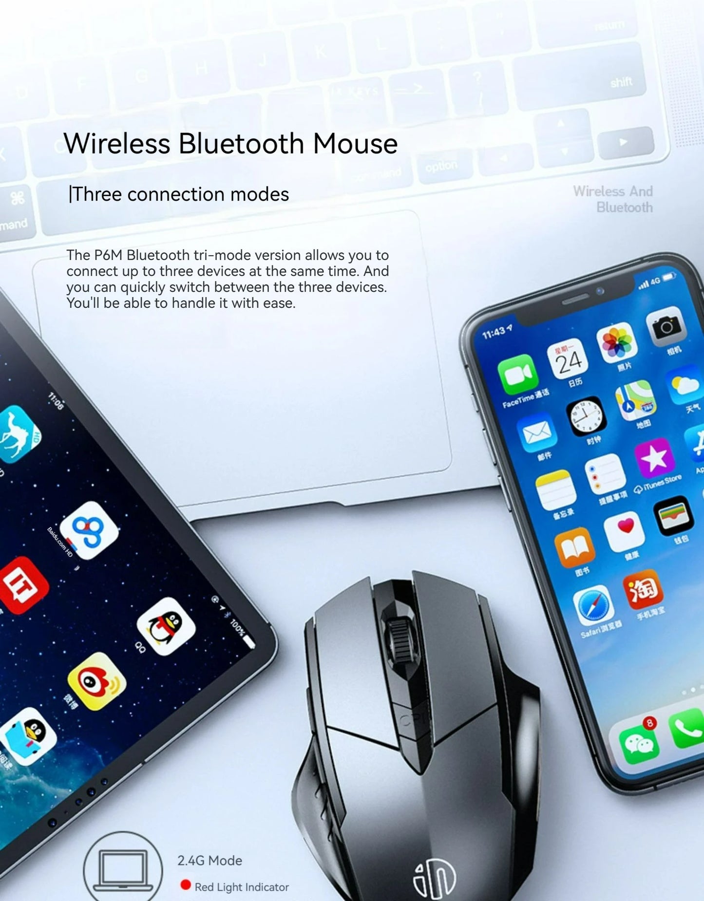 Inphic F1 2.4G Bluetooth Wireless Mouse Office Silent Mouse Rechargeable 6 Efficient Buttons Gaming Mouse For Laptop Tablet PC