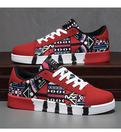 YRZL Sapatilhas de corrida desportivas para homem em lona, estilo geométrico, com atacadores, sapatilhas de casal com estampado graffiti moderno, sapatos de skate para homem