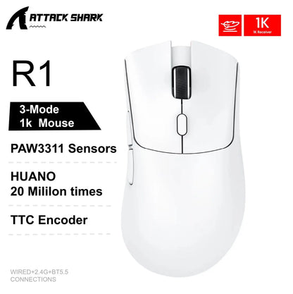 Attack Shark X11&R1 Tri-Mode-Bluetooth-Wireless-Maus mit Ladestation, RGB, ergonomische leichte Maus, PC-Gaming-Zubehör