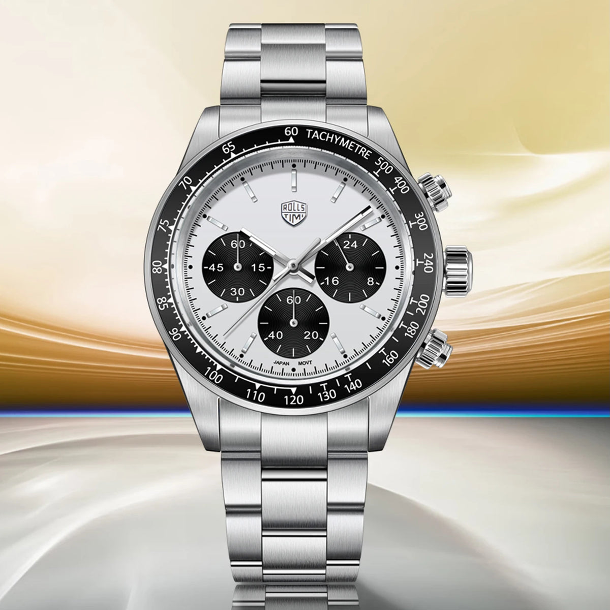 Vyriški laikrodžiai „Rolls Timi Panda“ – kvarcinis chronografas, prabangus modelis, safyro stiklas su antirefleksine danga, atsparus vandeniui, sportiškas stilius