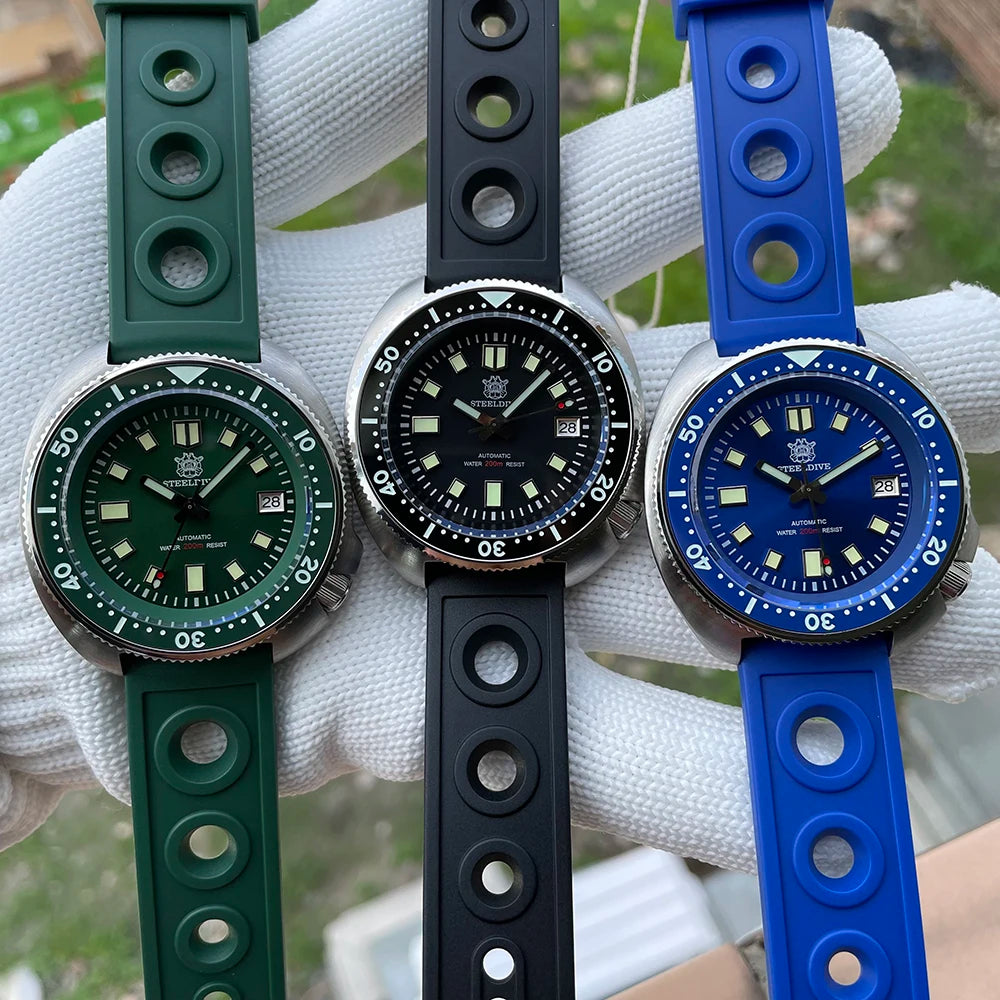 SD1970 Steeldive Brand Sunray Dial Milled Clasp Bracelet 44mm Case 200M Waterproof NH35 Turtle Men Dive Watch with Ceramic Bezel