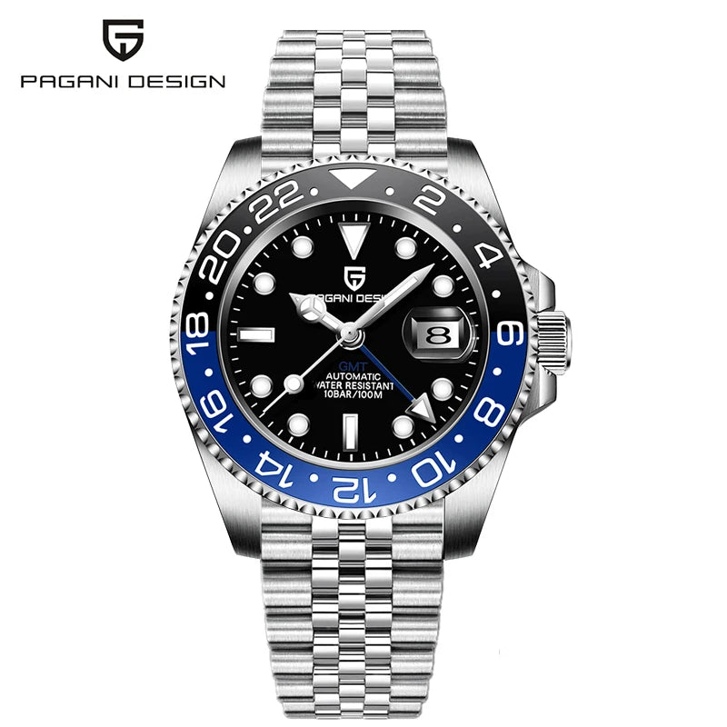 Relógio PAGANI DESIGN 40MM GMT para Homem, Luxo, Safira AR, Mecânico, Luneta em Cerâmica, Automático, 100M à Prova de Água, Relógio para Oferta