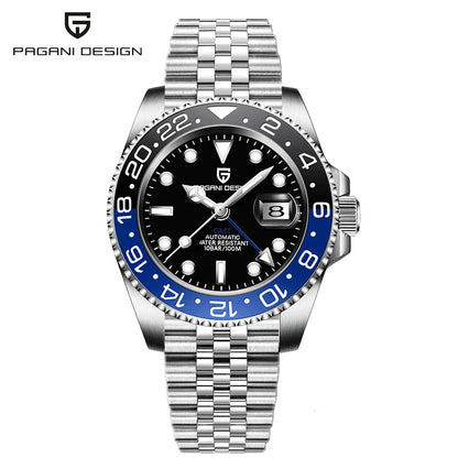 Relógio PAGANI DESIGN 40MM GMT para Homem, Luxo, Safira AR, Mecânico, Luneta em Cerâmica, Automático, 100M à Prova de Água, Relógio para Oferta