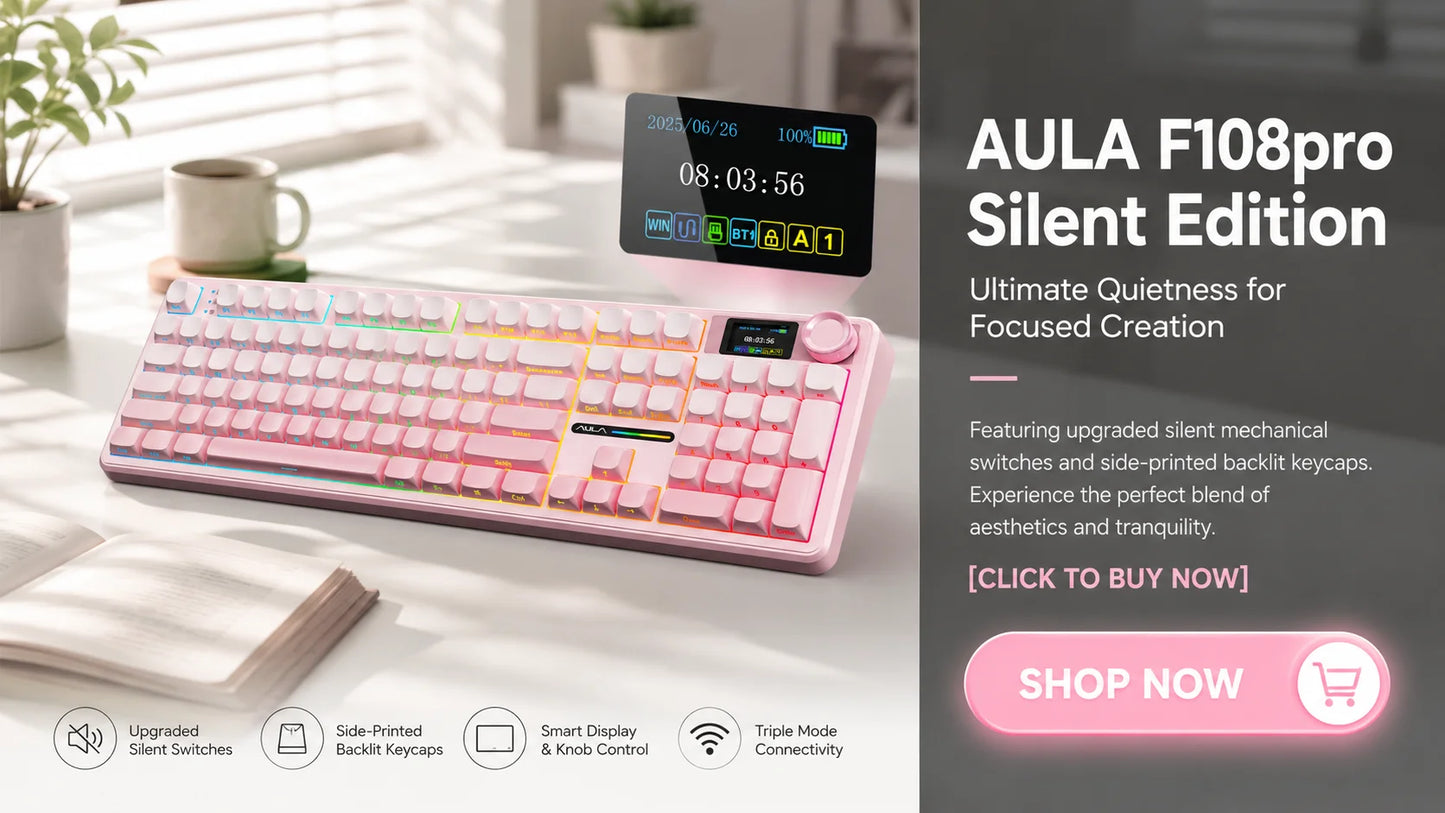 AULA F108 PRO Mechanische Tastatur Custom 100%-Layout RGB-Hintergrundbeleuchtung Kabellos Bluetooth Hifi-Switch Gaming-Tastatur
