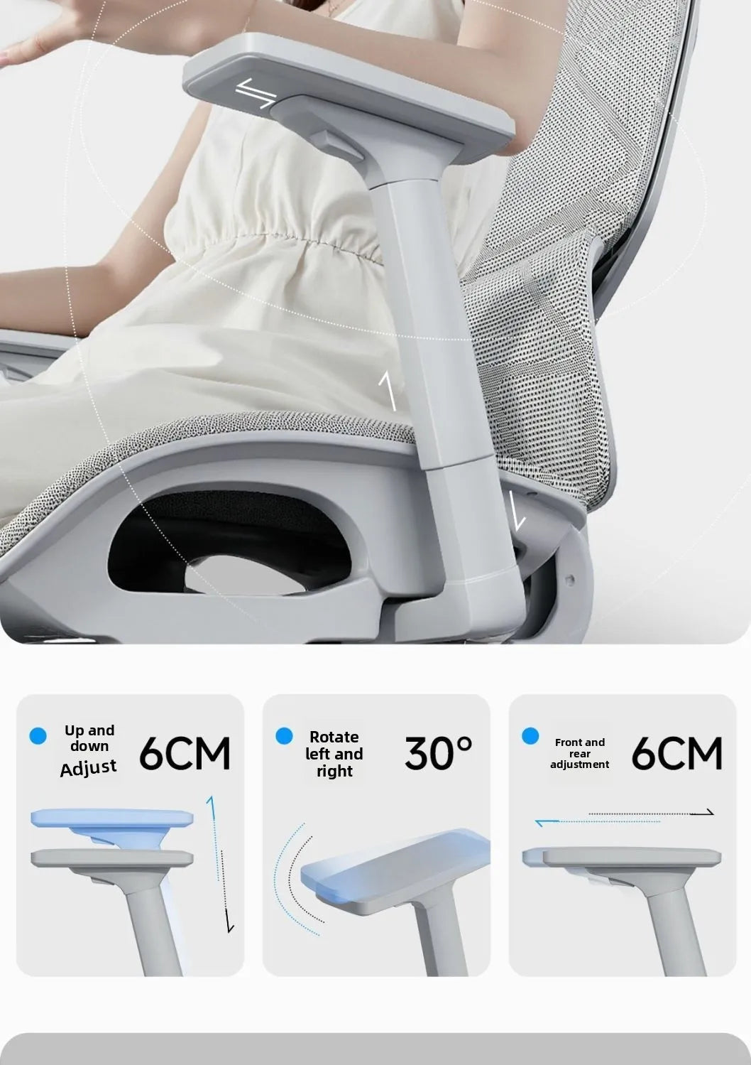 Cadeira de Escritório Ergonómica Ajustável em Malha, Cadeira de Secretária para Computador com Encosto Alto Respirável, Apoio Lombar 6D e Apoio para Pés Retrátil