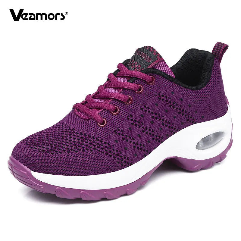 Ténis de moda para mulher, leves, para corrida, para desportos ao ar livre, em malha respirável, confortáveis, com almofada de ar e com atacadores