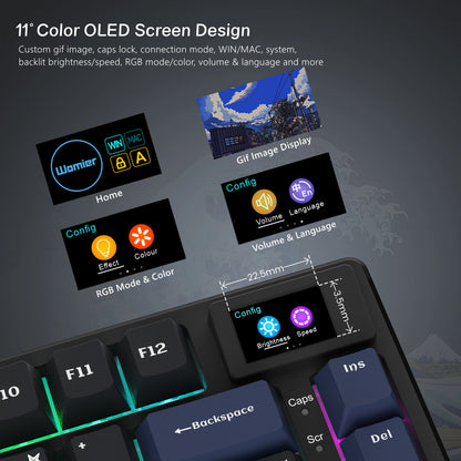 Tastiera gamer Womier S-K80 con display OLED a colori, tastiera meccanica gaming hot-swap con struttura gasket mount, RGB personalizzabile