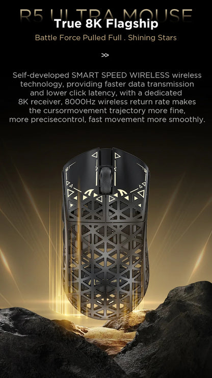 ATTACK SHARK R5 ULTRA Kabellose Gaming-Maus – 8K Polling, PAW3950MAX-Sensor, 42,000 DPI, ultraleicht aus Carbonfaser für Pro-Esport