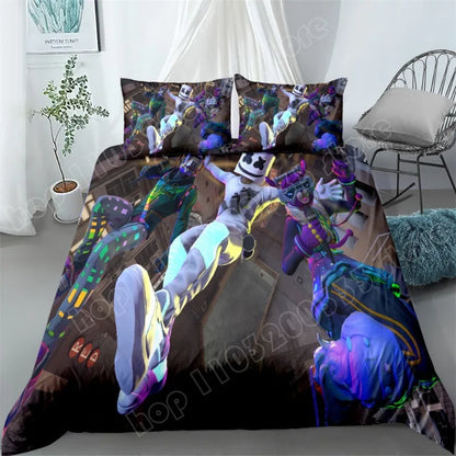 Fortnite-Bettwäsche-Set, 3-teilig, 3D-Druck, Bettwäsche für Schlafzimmer, Gaming-Cartoon-Dekor, Bettbezug und Kissenbezug, Geburtstagsgeschenk