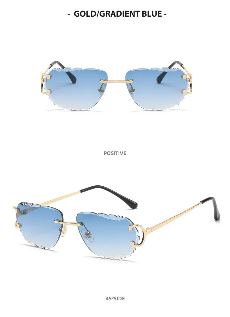 Retro Sunglasses Women Brand Designer Rimless Sun Glasses Fashion Shades Irregular Cutting Lens Ladies Frameless Eyeglasses