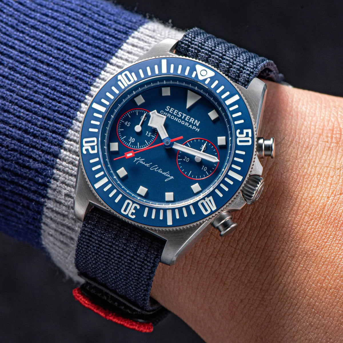 SEESTERN cronógrafo para hombre, reloj mecánico con movimiento Tianjin ST1901, cristal de zafiro, correa de nailon con velcro, esqueleto luminoso