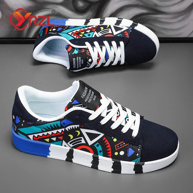YRZL Sapatilhas de corrida desportivas para homem em lona, estilo geométrico, com atacadores, sapatilhas de casal com estampado graffiti moderno, sapatos de skate para homem