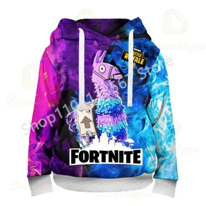 Sudaderas con capucha Llama Battle Royale F-Fortnited con estampado 3D para hombre, mujer y niños, sudaderas para niño y niña, pulóver streetwear verde