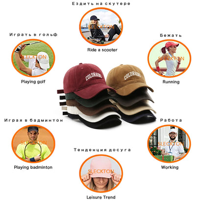 Cotton Baseball Caps for Women and Men Letter “COLORADO” Embroidery Hats Summer Sun Hat Fashion Snapback Cap Unisex