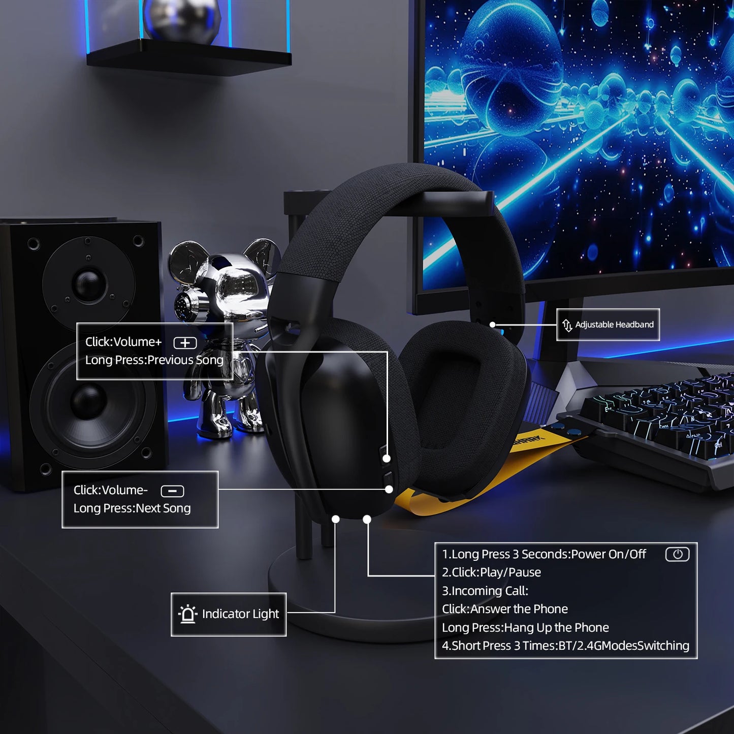Cuffie da gaming ATTACK SHARK L80PRO 3-in-1 – Cuffie Bluetooth wireless a bassa latenza con doppio microfono, audio Hi-Fi da 40mm e connessione stabile