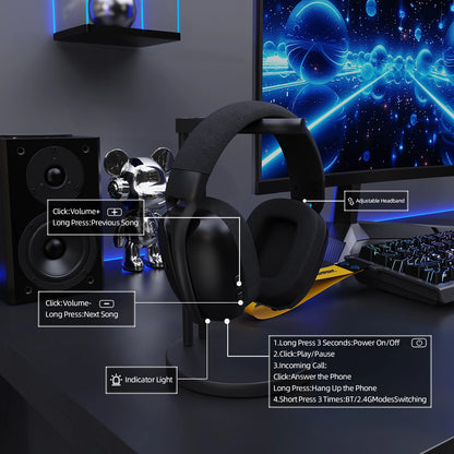 Cuffie da gaming ATTACK SHARK L80PRO 3-in-1 – Cuffie Bluetooth wireless a bassa latenza con doppio microfono, audio Hi-Fi da 40mm e connessione stabile