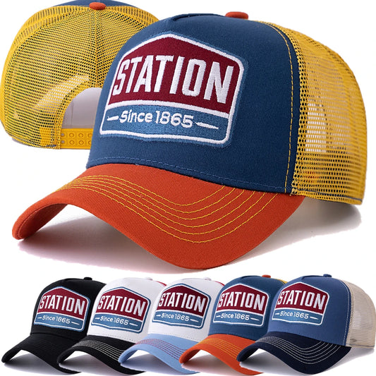 Hot Sale Unisex Baseball Cap Classic STATION Letter Pattern Mesh Cap Men And Women Breathable Streetwear Summer Trucker Hat