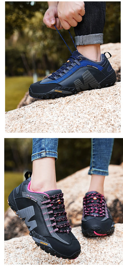 Sapatos de montanhismo para homem em couro genuíno, calçado desportivo outdoor antiderrapante, sapatos de montanhismo e caminhada respiráveis para turismo