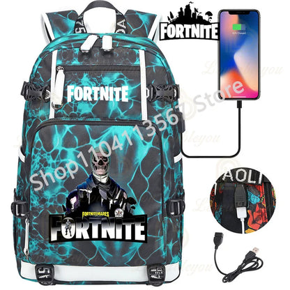 Ultima Knight F-Fortnited Battle Royale Rucksack mit USB-Ladeanschluss, Anime-Figuren und Studienfach für Schreibwaren für Schüler
