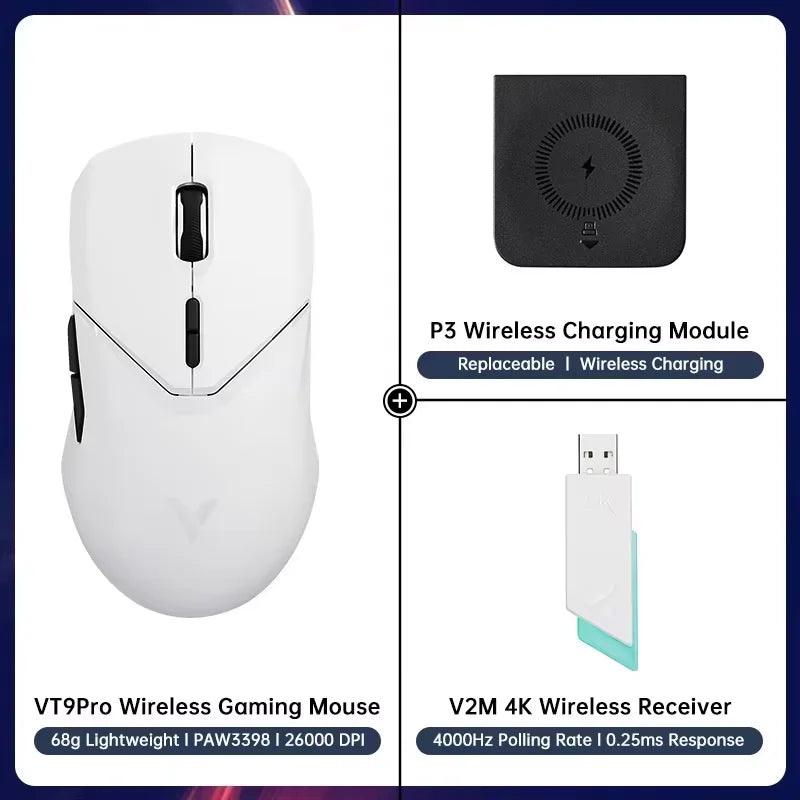 Mouse da gaming wireless Rapoo VT9PRO PAW3398 68g cablato programmabile ergonomico 26000DPI Type C ricaricabile accessorio per PC gamer