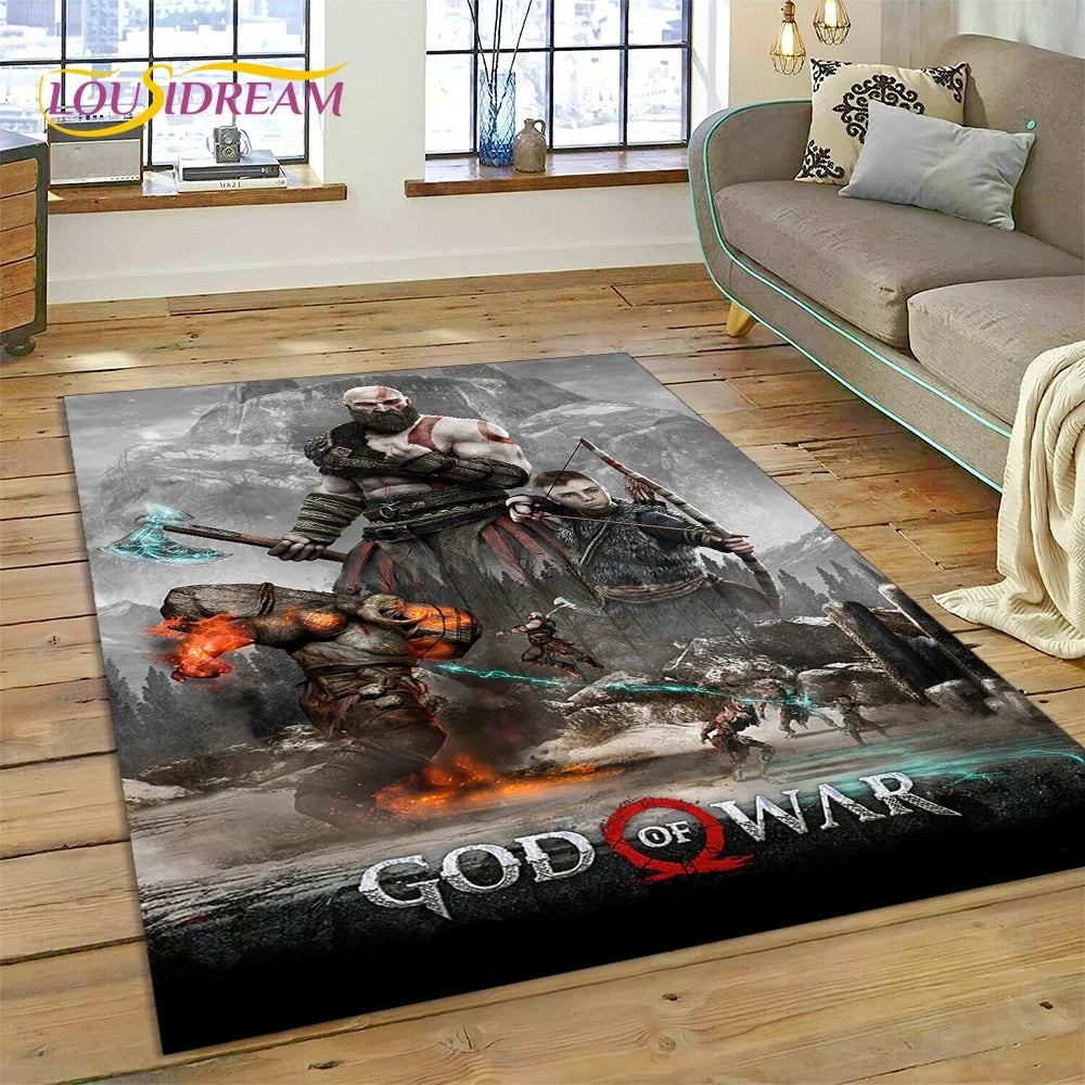 God of War Games Kratos Cartoon 3D Rug Carpet for Living Room Bedroom Home Decor,Floor Mat Non-slip Decoration for Sofa Doormat