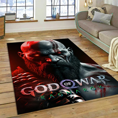 God of War Games Kratos Cartoon 3D Rug Carpet for Living Room Bedroom Home Decor,Floor Mat Non-slip Decoration for Sofa Doormat