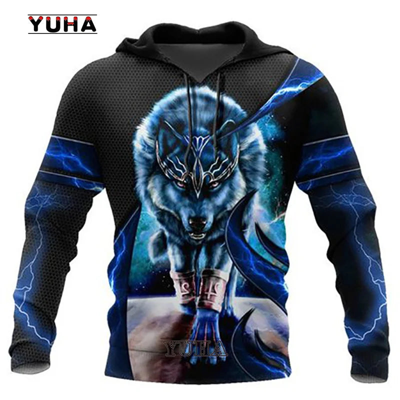 Neuer Wolf-Tattoo-Vegvisir Schwarz-Weiß 3D-Allover-Print Herren-Hoodie & Sweatshirt Unisex Casual Herbst-Trainingsanzug