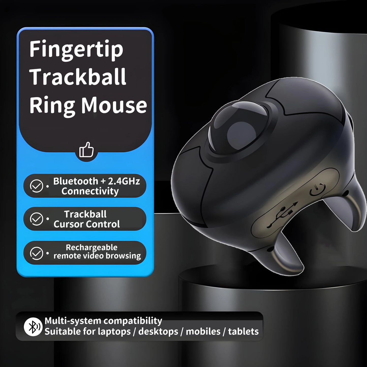Neue Trackball-Fingerring-Maus 2.4G+Bluetooth – kabellose Fernsteuerungsmaus für Kurzvideos/PPT-Präsentationen/In-Vehicle-Displays