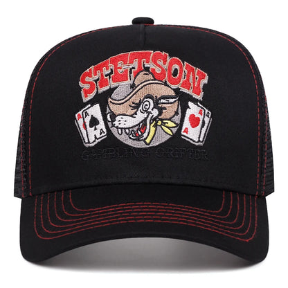 2025 Personalized New Breathable Mesh Hat STETSON Wolf Head Poker Truck Hat Outdoor Sports Sunshade Hat Street HipHop Hat Unisex