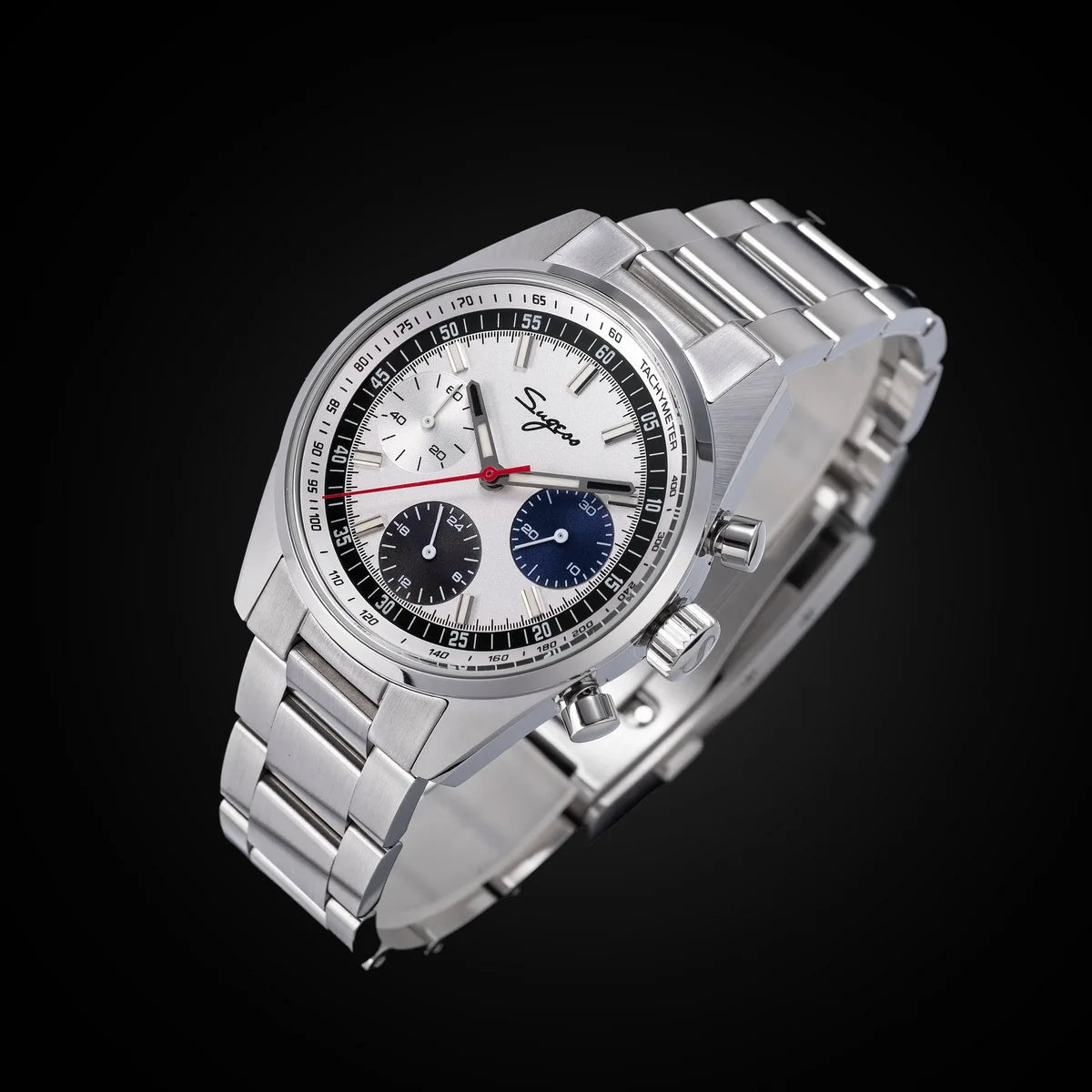 Sugess Mens Watch 38mm Chronograph Mechanical Wristwatches Tianjin Gooseneck Movement Sapphire Crystal Roulette Dial S465 new